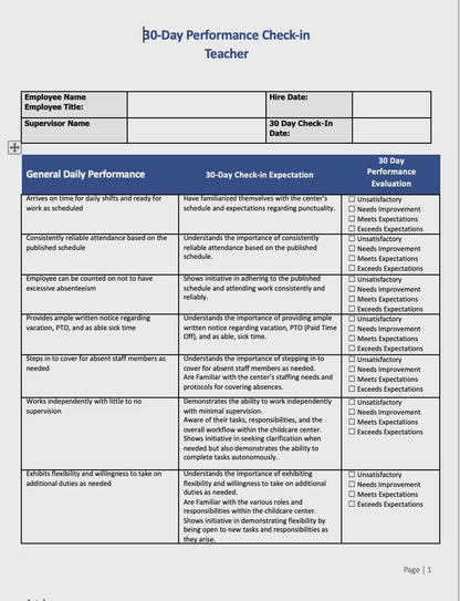 Lead and Assistant Teacher Performance Evaluation