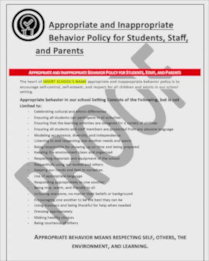 Appropriate and Inappropriate Behavior Policy for Student's, Staff and Parents