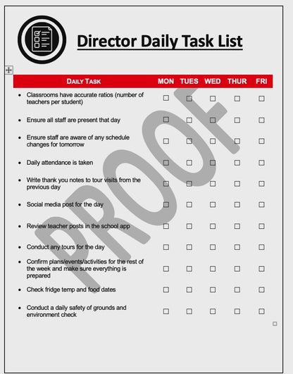 Director Duties Daily Checklist