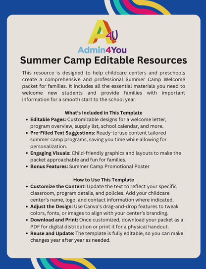 Summer Camp Welcome Packet on Canva