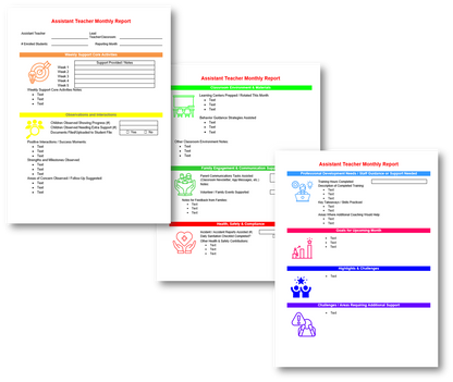 Assistant Teacher Monthly Reporting Form (Word Template)
