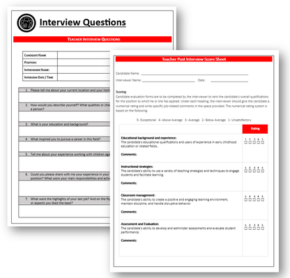 Interview Questions for Assistant Teacher and Lead Teacher Position