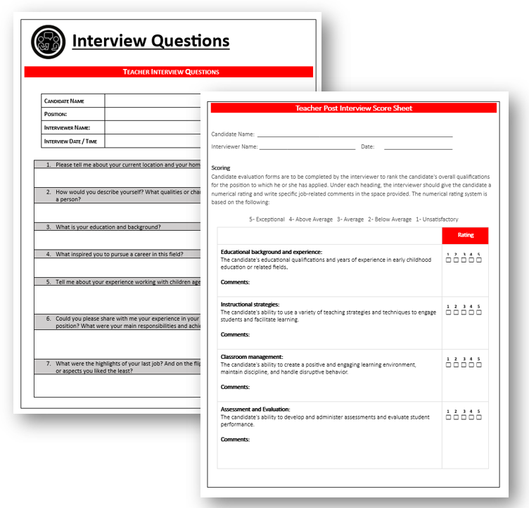 Interview Questions for Assistant Teacher and Lead Teacher Position