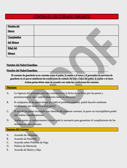 Child Care Contract (Spanish)