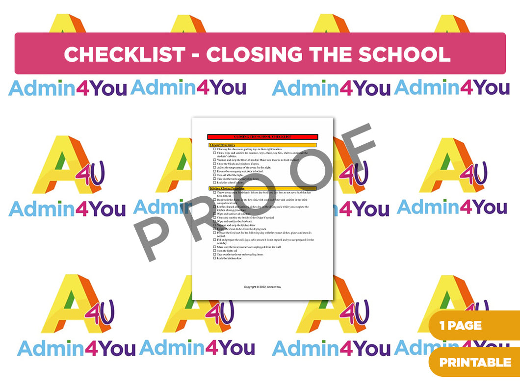 Checklist for Closing the School