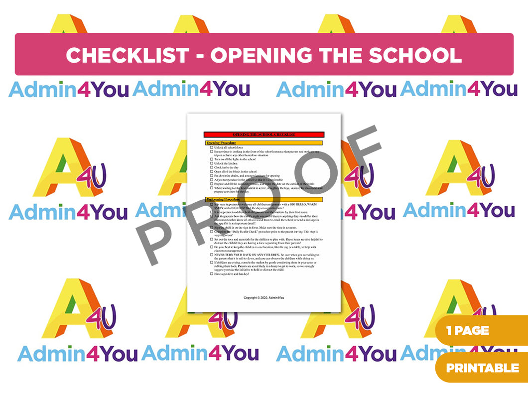 Checklist for Opening the School