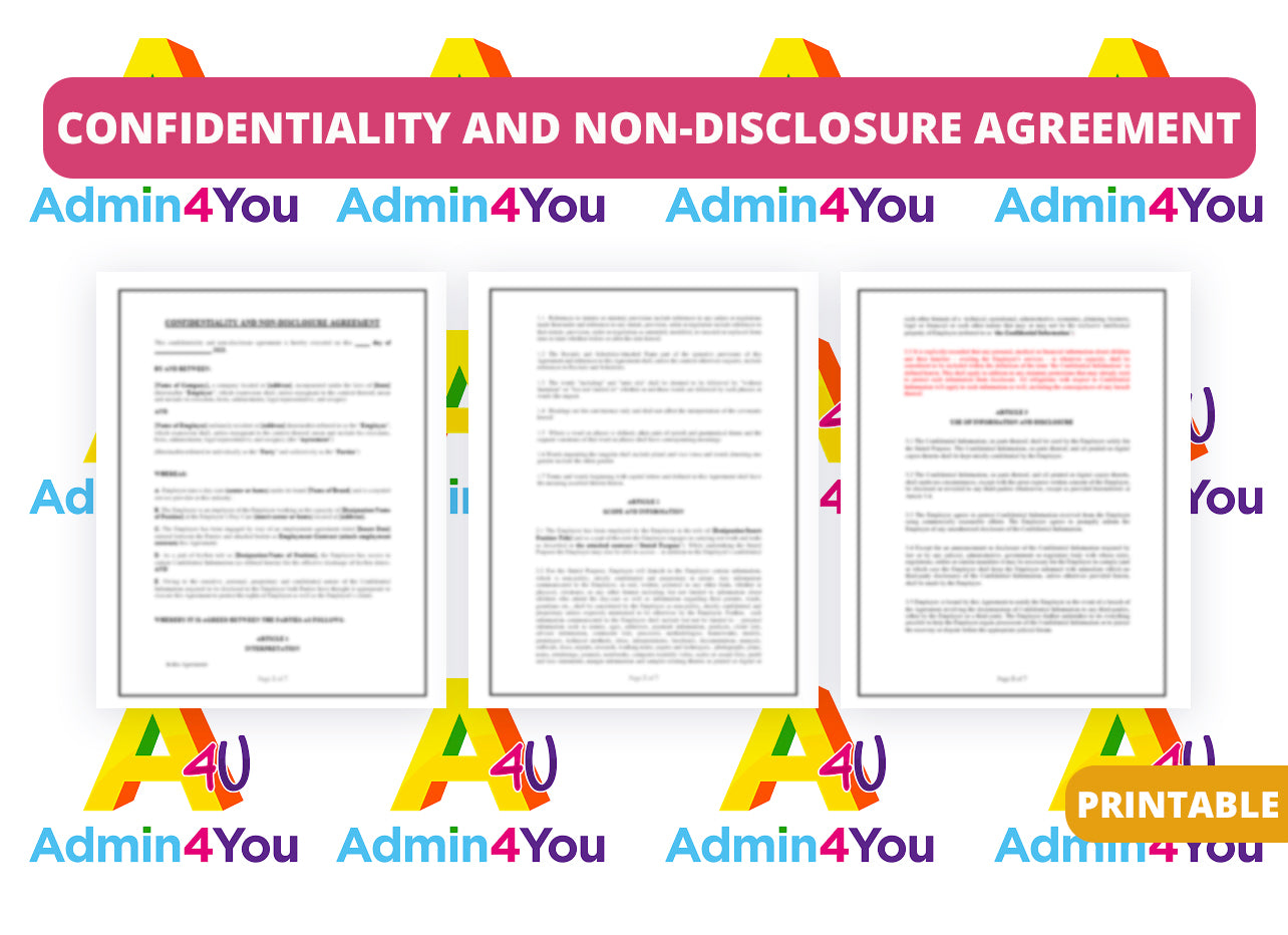 Nda Cle Confidentiality and Non-Disclosure Agreement Exemplar – Admin For You