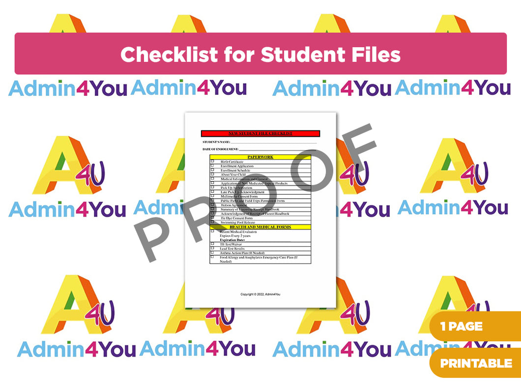 Checklist for Student Files