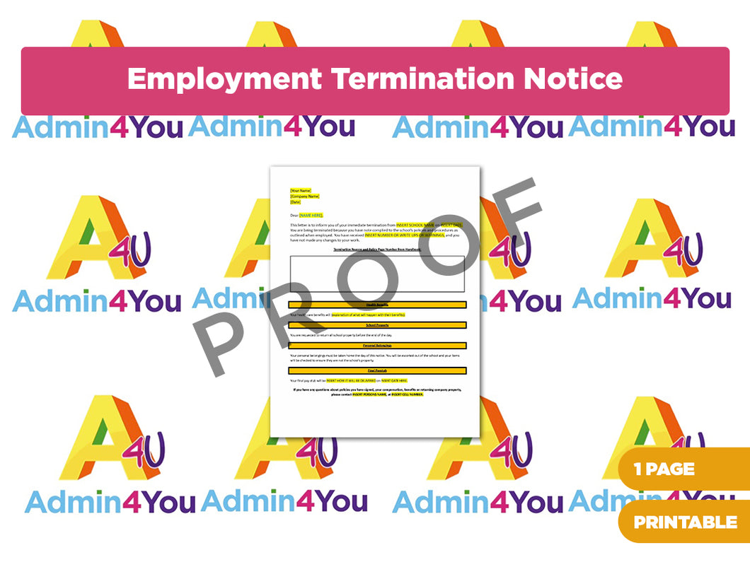 Employment Termination Notice Letter