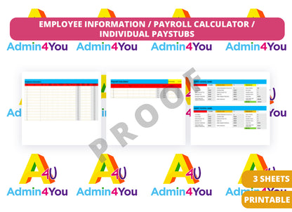 Employee Payroll Information, Payroll Calculator, and Payroll Invoice Template