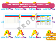 Load image into Gallery viewer, Employee Payroll Information, Payroll Calculator, and Payroll Invoice Template
