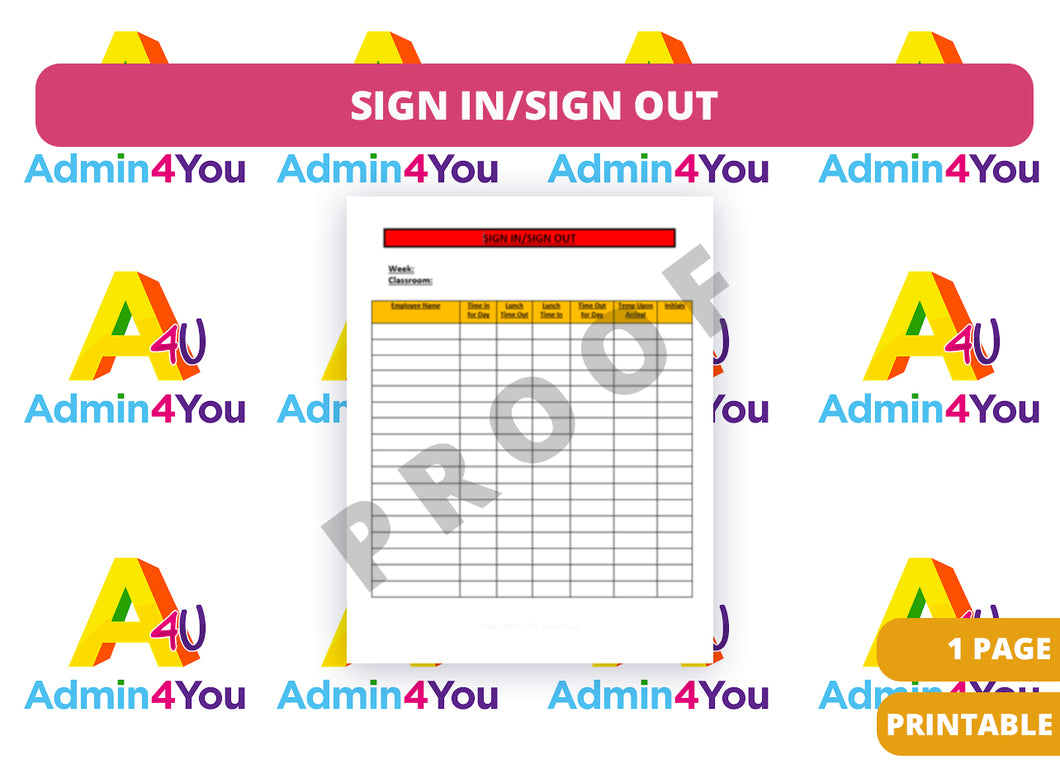 Sign In and Out Template for Employees Simple