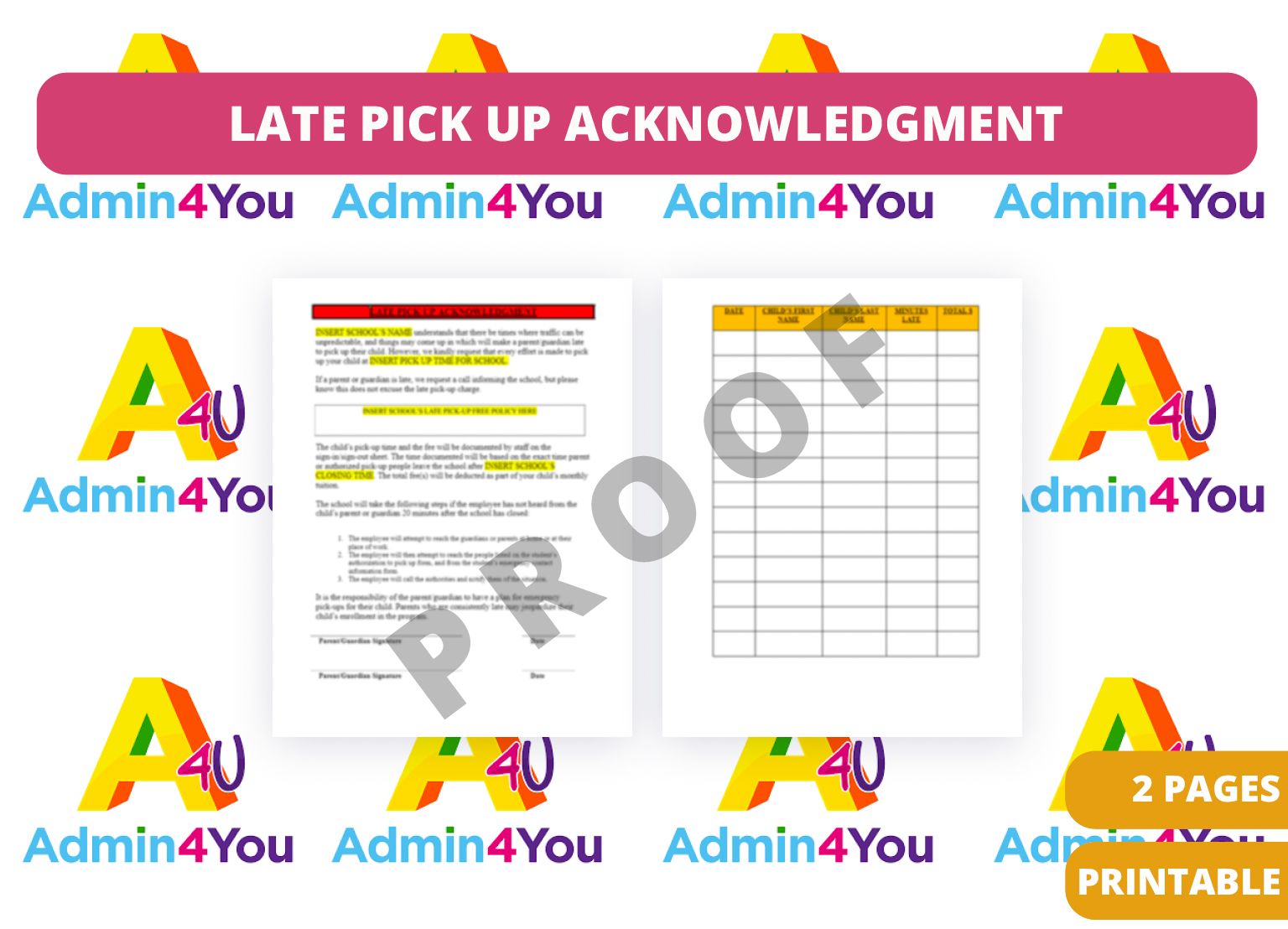 Early Pick Up Note Example Late Pick-Up Policy – Admin For You