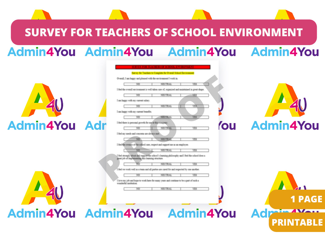 Survey for Teachers of School Environment