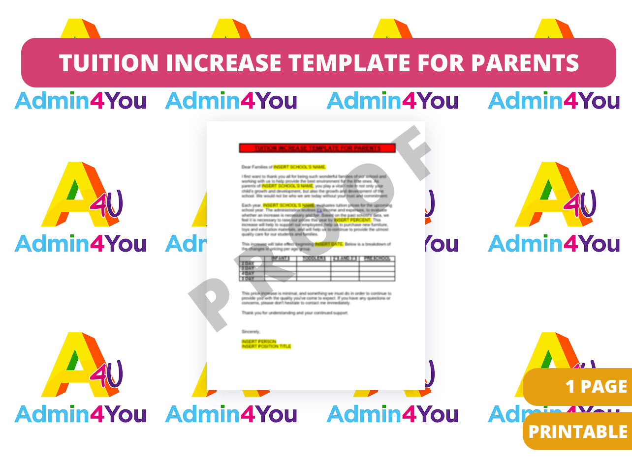 Tuition Increase Letter to Parents Template