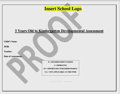 Student Assessment - Ages 3 - Kindergarten