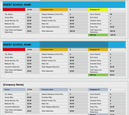 Employee Payroll Information, Payroll Calculator, and Payroll Invoice Template